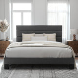 King Bed Frame Platform Bed with Fabric Upholstered Headboard