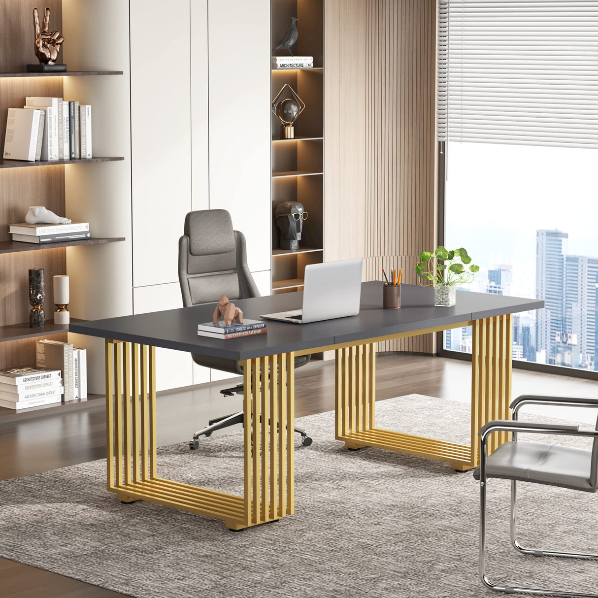 70.9" Modern Executive Desk, Wood Office Desk