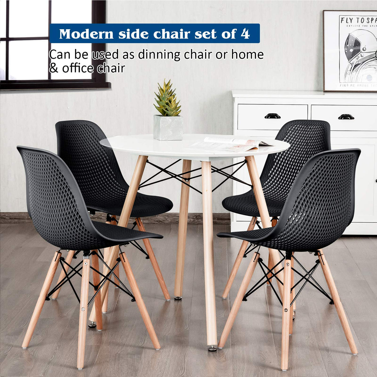 Set of 4 Modern Dining Chairs, Outdoor Indoor Shell PP Lounge Side Chairs