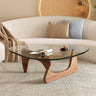 Triangle Coffee Table, Mid-Century Modern Coffee Table Wood Base Glass top