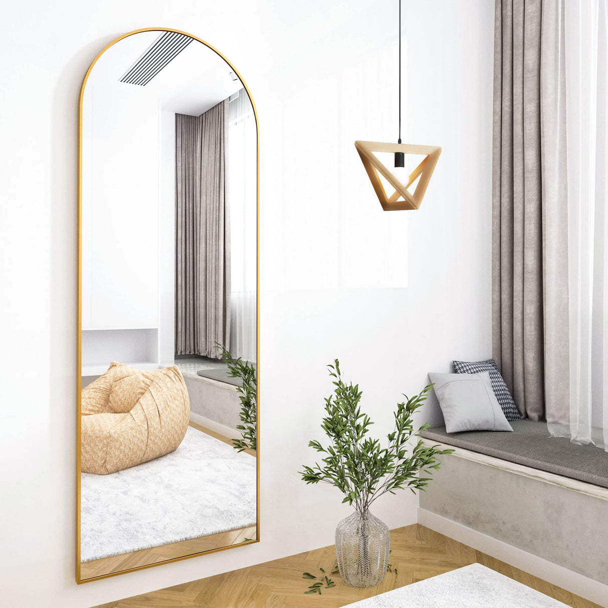 64"x21" Arched Full Length Mirror Free Standing Leaning Mirror Hanging Mounted Mirror Aluminum Frame