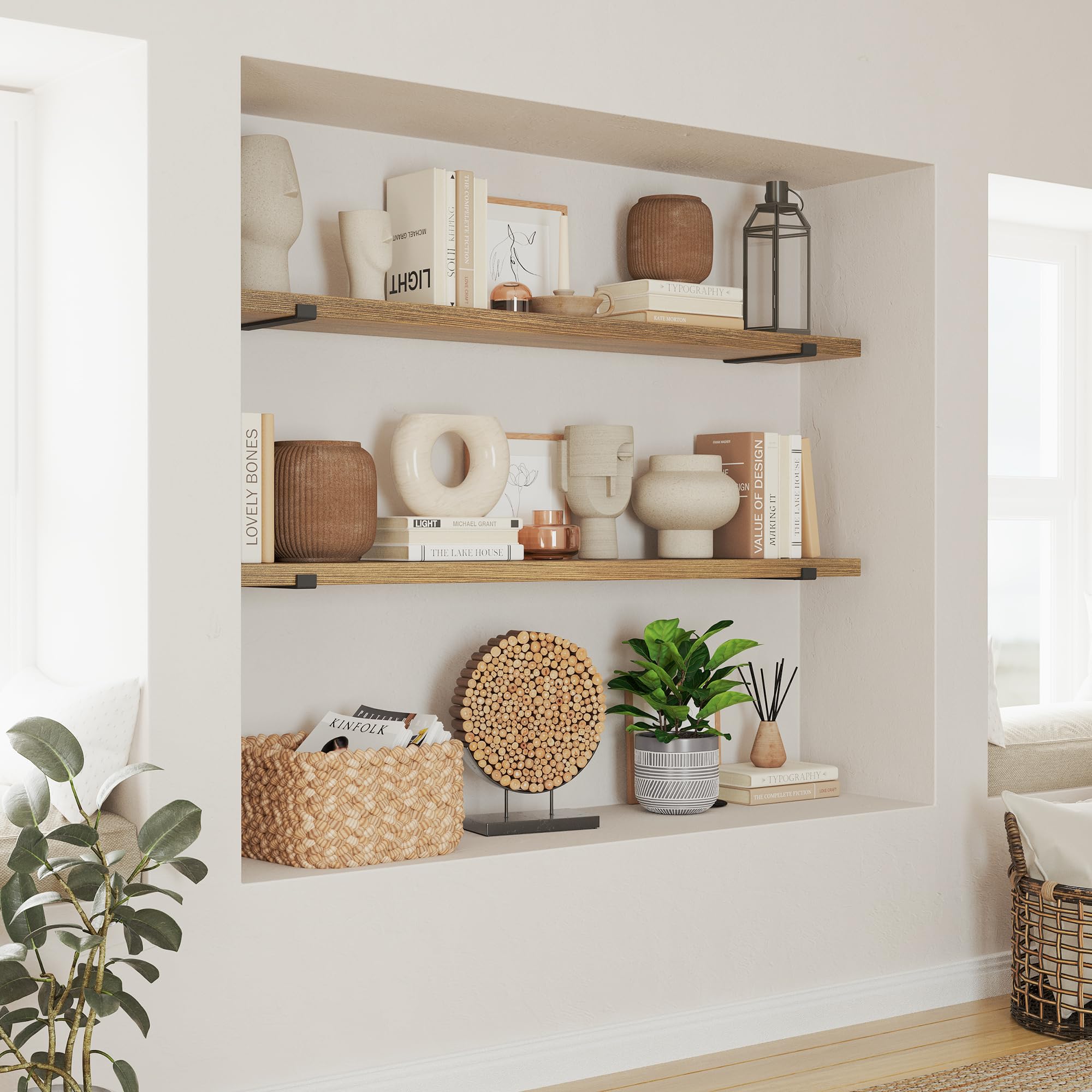 Forte 60"x9.5" Floating Shelves for Wall Storage, Wall Bookshelf, Wall Shelves