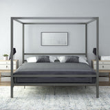 Modern Metal Canopy Platform Bed with Minimalist Headboard and Four Poster Design