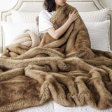 Luxury Camel Faux Fur Throw Blanket, Soft Cozy Warm Mink Fur Blanket for Bed