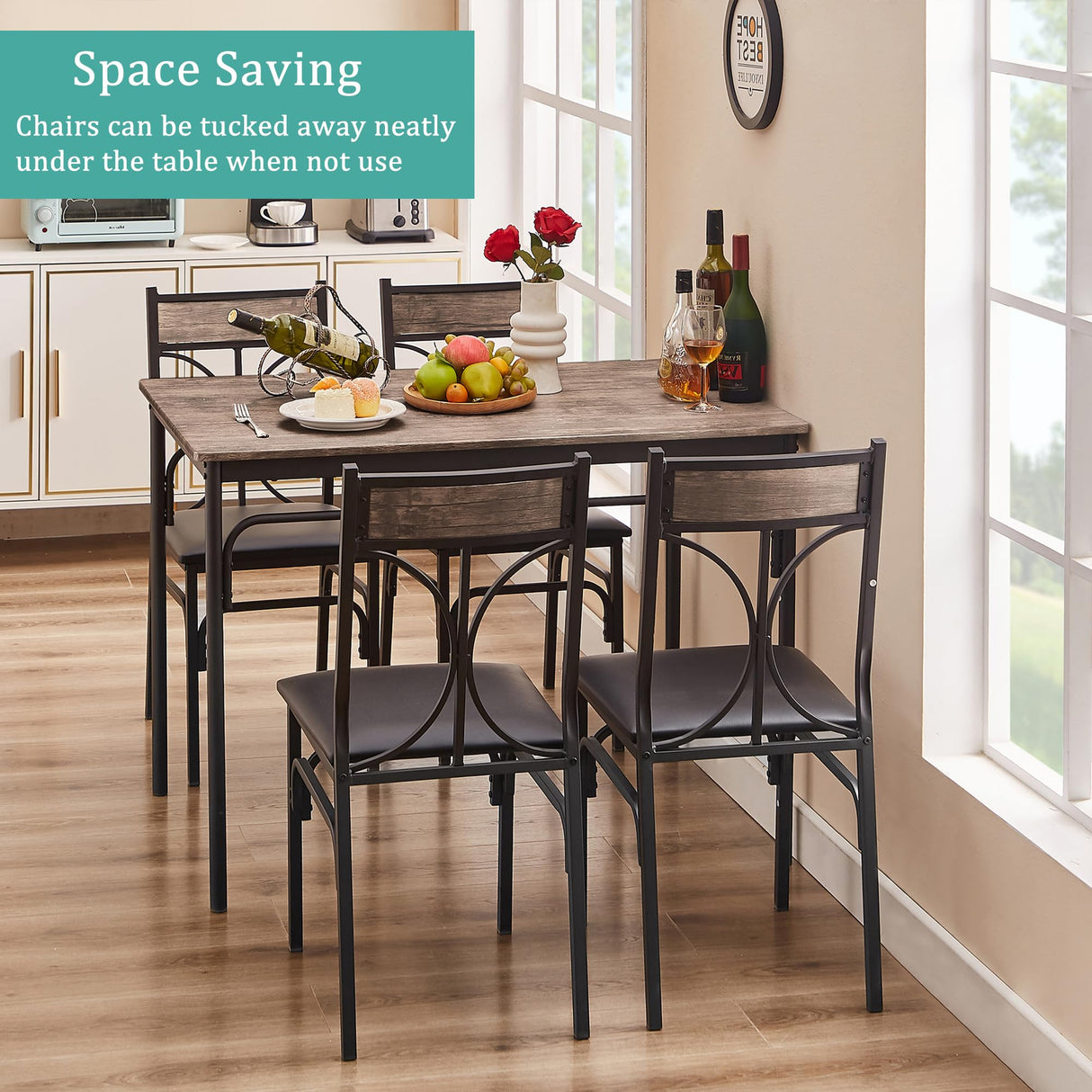 5-Piece Indoor Modern Rectangular Table Kitchen, Dinette, Breakfast Nook