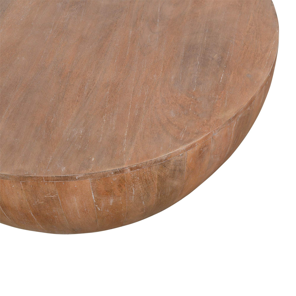 Drum Shape Wooden Coffee Table with Plank Design Base