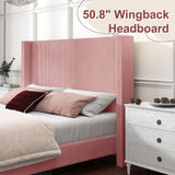 King Size Upholstered Platform Bed Frame, Wingback Bed with 50.8" Headboard