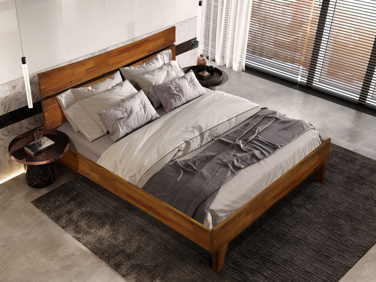 Bed Frame with Headboard Solid Wood Platform Bed