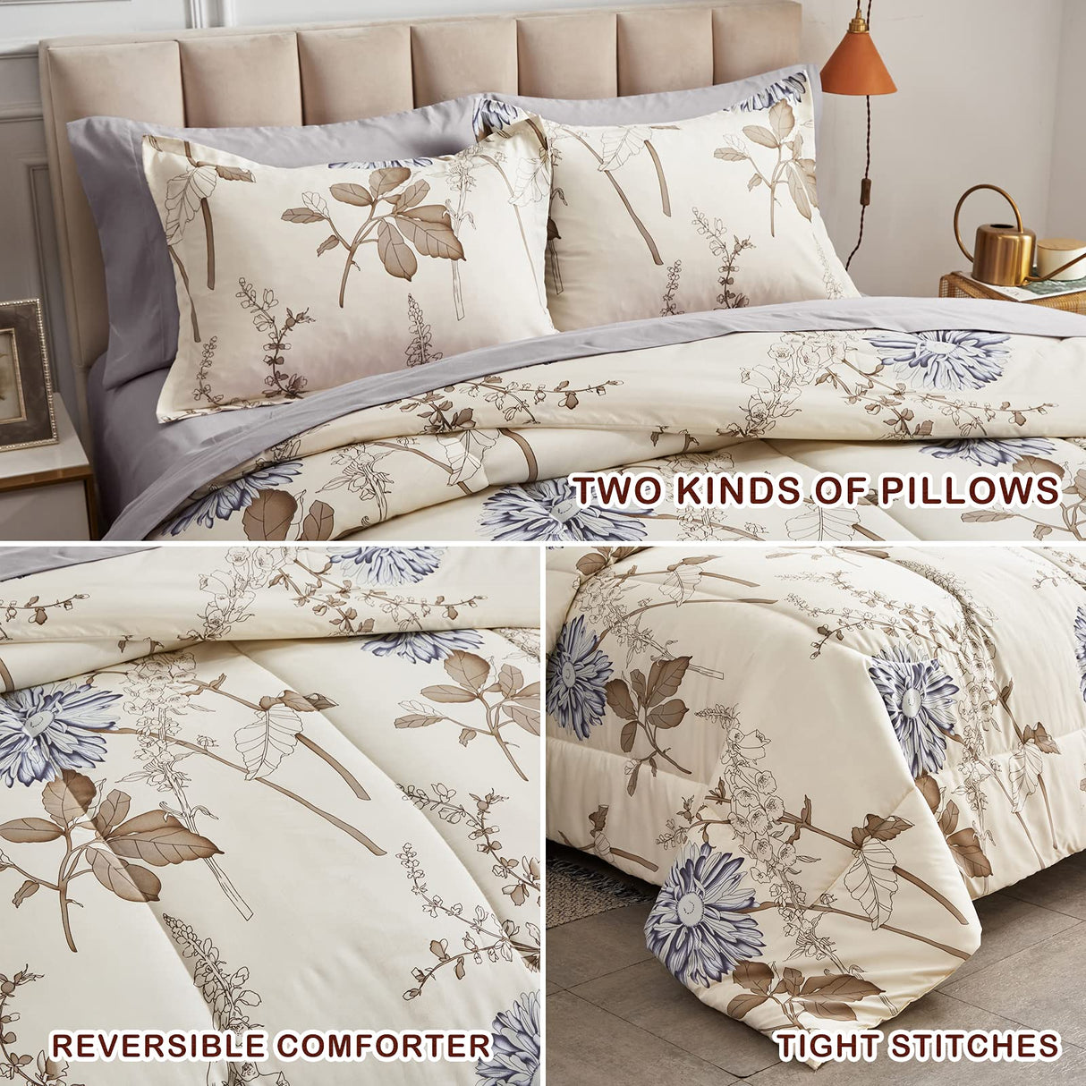 , Elegant Flower Botanical Smooth Soft Microfiber Floral Comforter Set