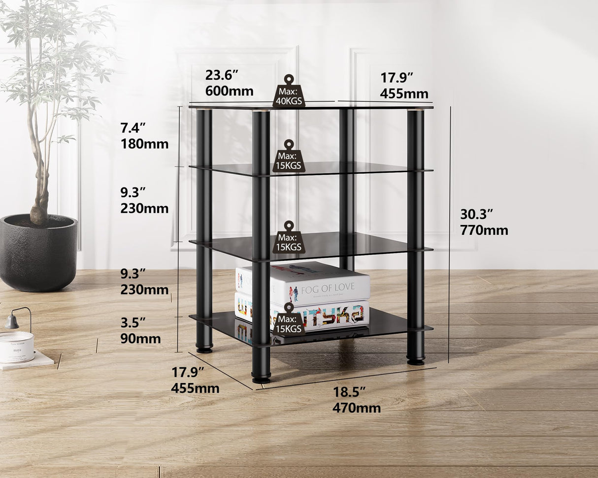 4-Tier Media Stand Audio/Video Component Cabinet with Glass Shelf