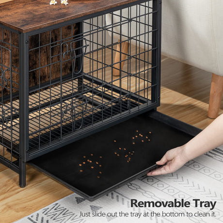 Dog Crate Furniture, Wooden Dog Kennel with Removable Tray, Heavy-Duty Dog Cage