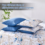 7 Pieces Floral Reversible Bed in a Bag Gold and Blue Leaves Bedding Set