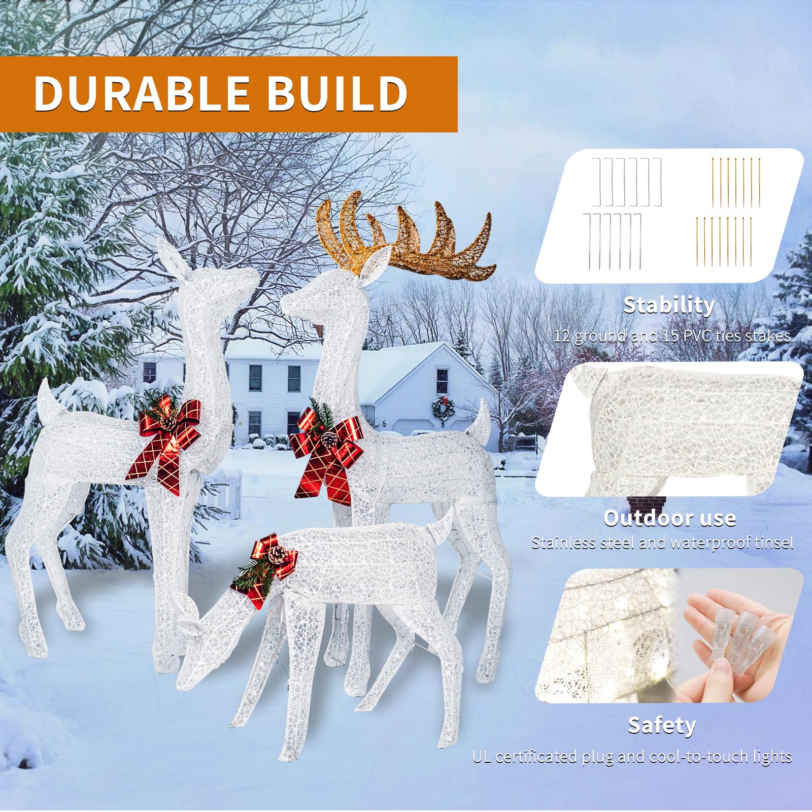3-Piece Reindeer Family, Lighted Christmas Deer Family Set