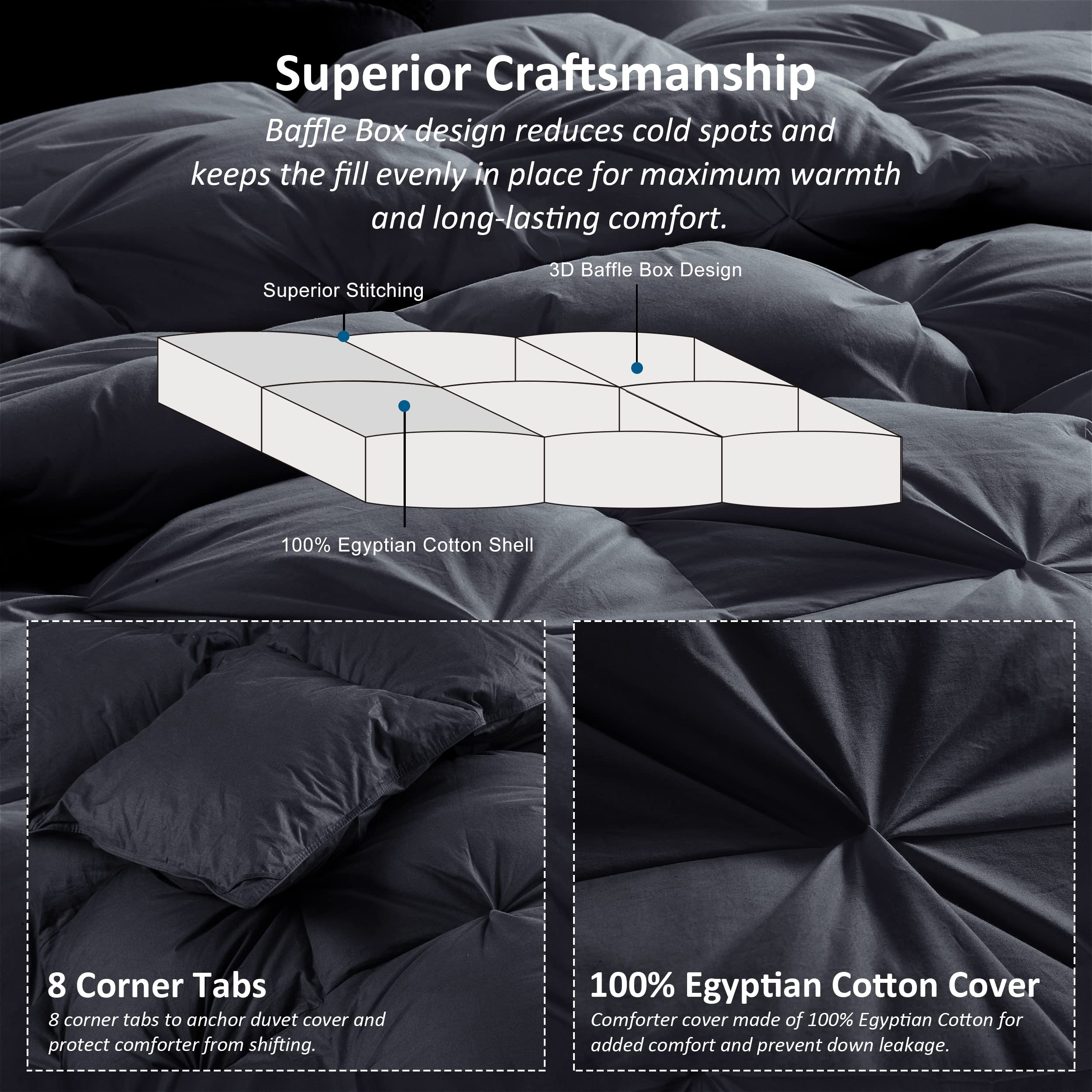 Luxurious All-Season Goose Down Feather Fiber Comforter California King Size Duvet