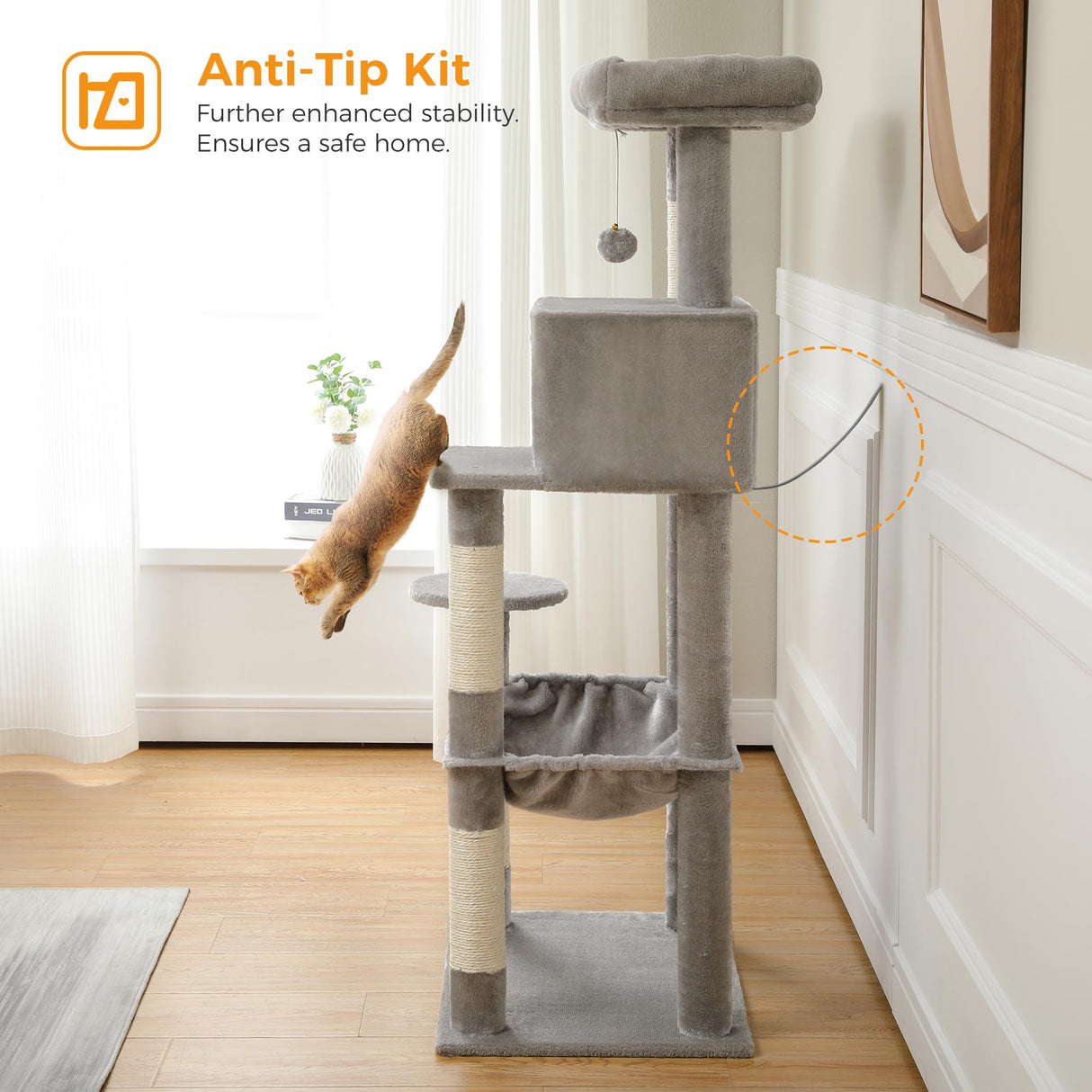 Cat Tree for Large Cats Adult with Metal Plush Big Hammock, 56.3" Cat TowerZ