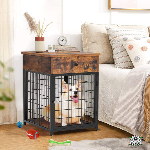 Furniture Dog Crates, 28.9" Wood Dog Kennel with Flip-up Drawer Chew-Proof Home Wood
