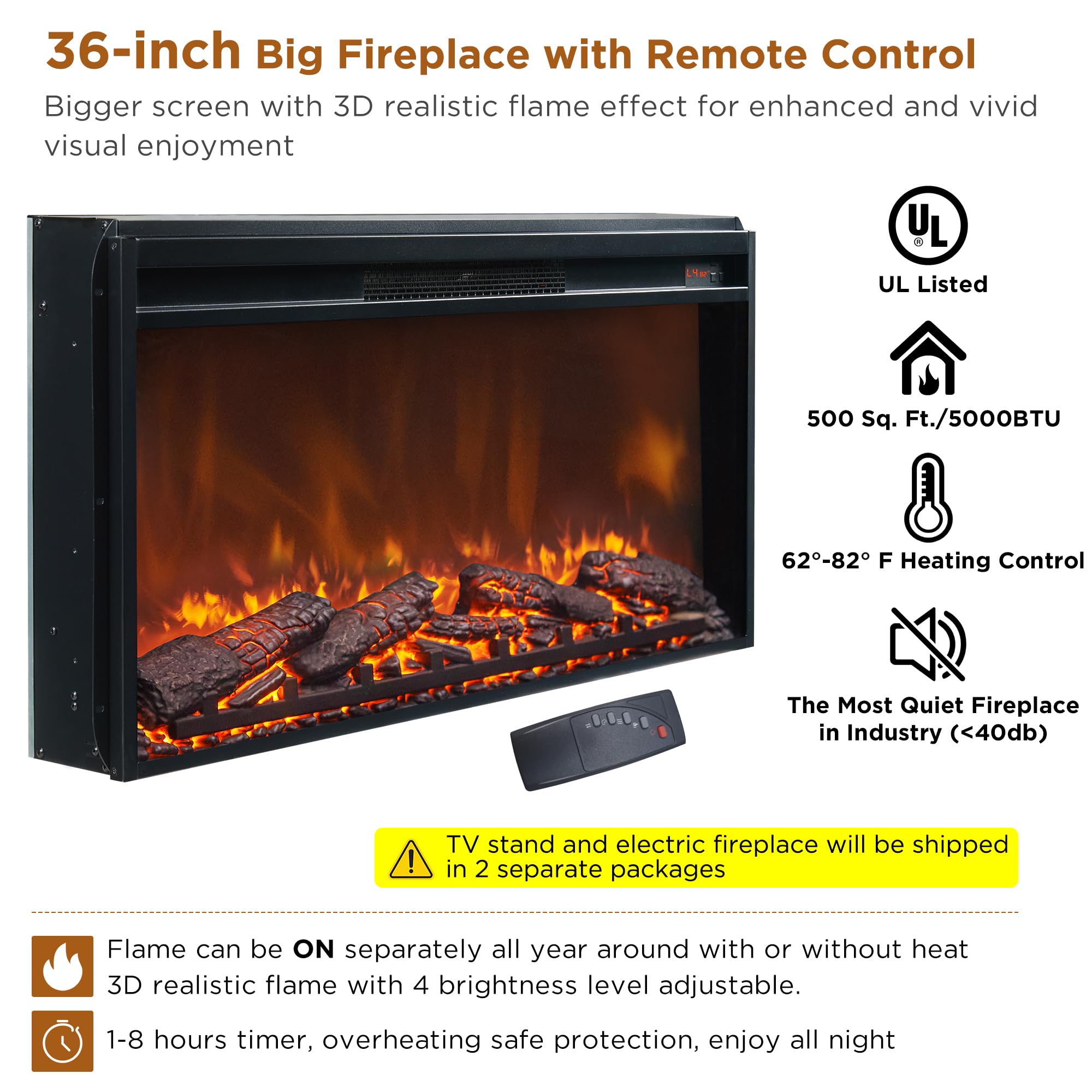 Electric Fireplace for 80 Inch TV
