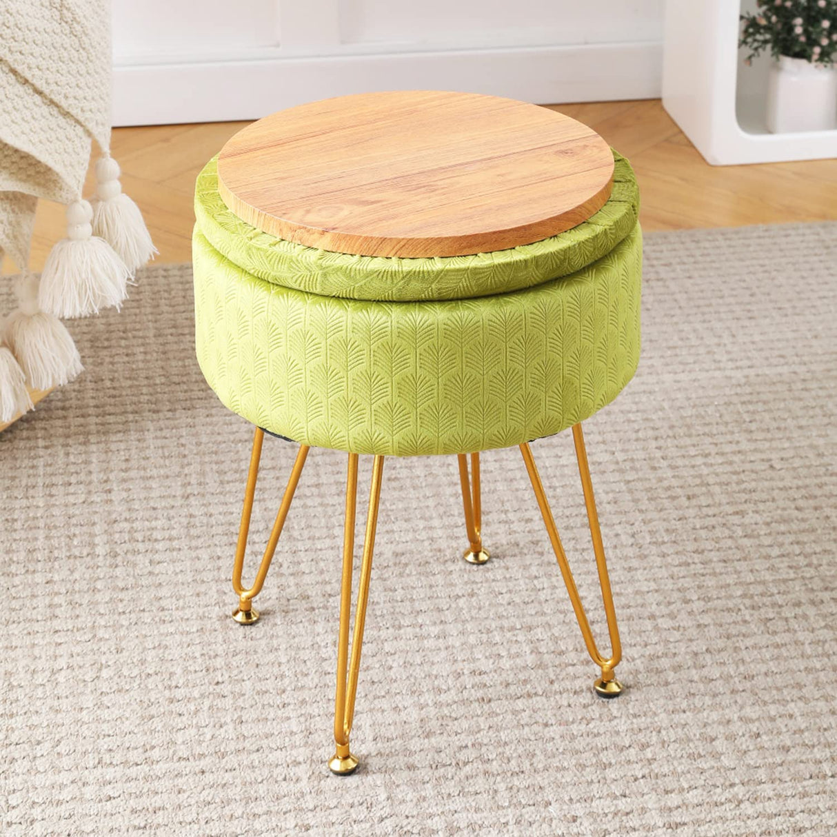 Cpintltr Velvet Storage Ottoman Round Footrest Stool Multifunctional Upholstered Ottoman