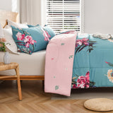 3 Piece Full Size Comforter Set Blue All Season Bedding Botanical Teal Floral