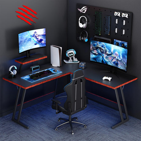 Black L Shaped Gaming Desk - 51 Inch Computer Corner Desks, Carbon Fiber