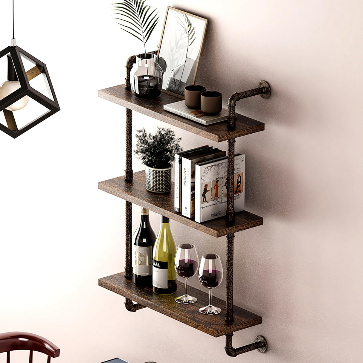 Industrial Pipe Shelving Wall Mounted 24 Inch, 3 Tier Bathroom Floating Shelves