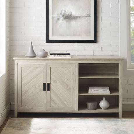 Modern Wood Grooved Buffet Sideboard with Open Storage