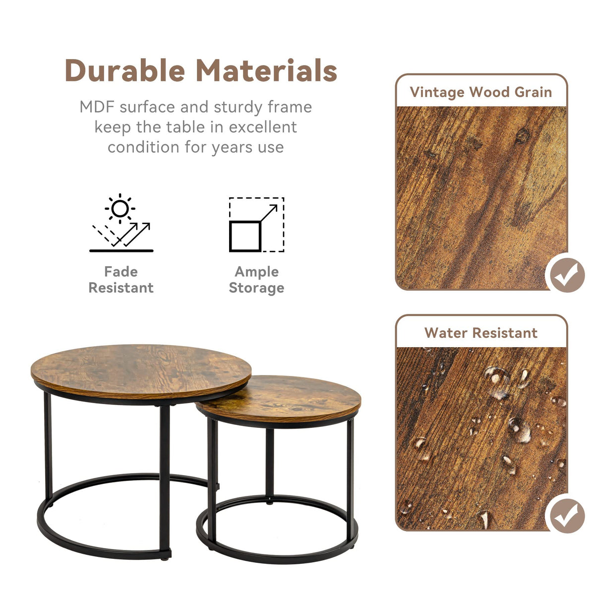 Round Nesting Coffee Table Circle Accent Coffee Tables