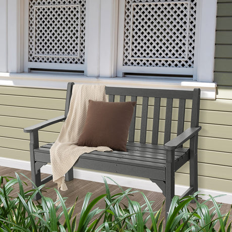 Outdoor Patio Garden Bench - All-Weather HDPE Patio Bench with Backrest