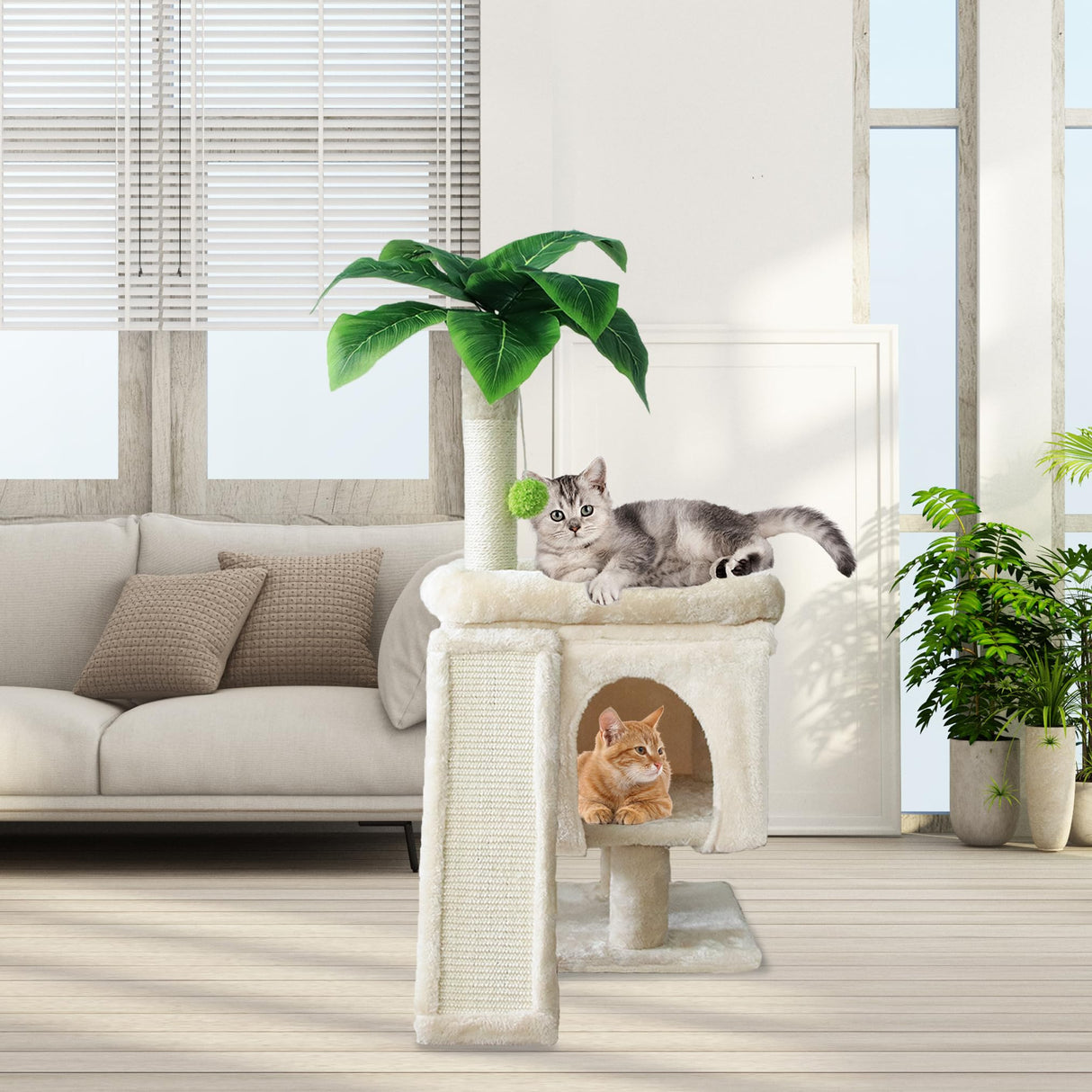 Cat Tower 33'' Cat Tree Indoor Palm Tree Large Cat Perch with Scratching Board Cat Tower