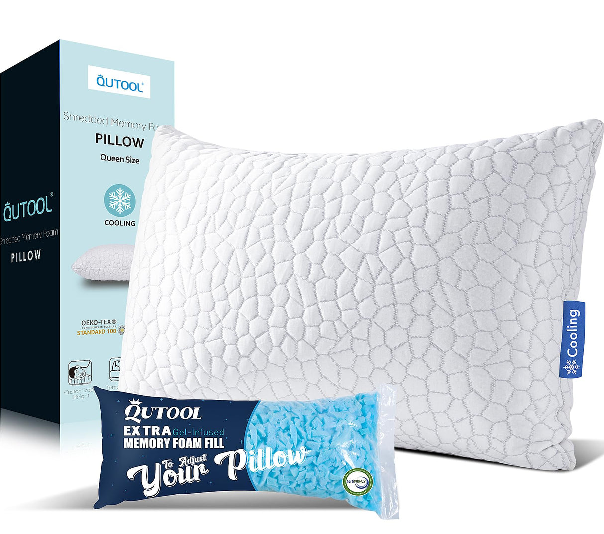 Shredded Memory Foam Pillows for Sleeping Cooling Bamboo Pillow with Adjustable Loft