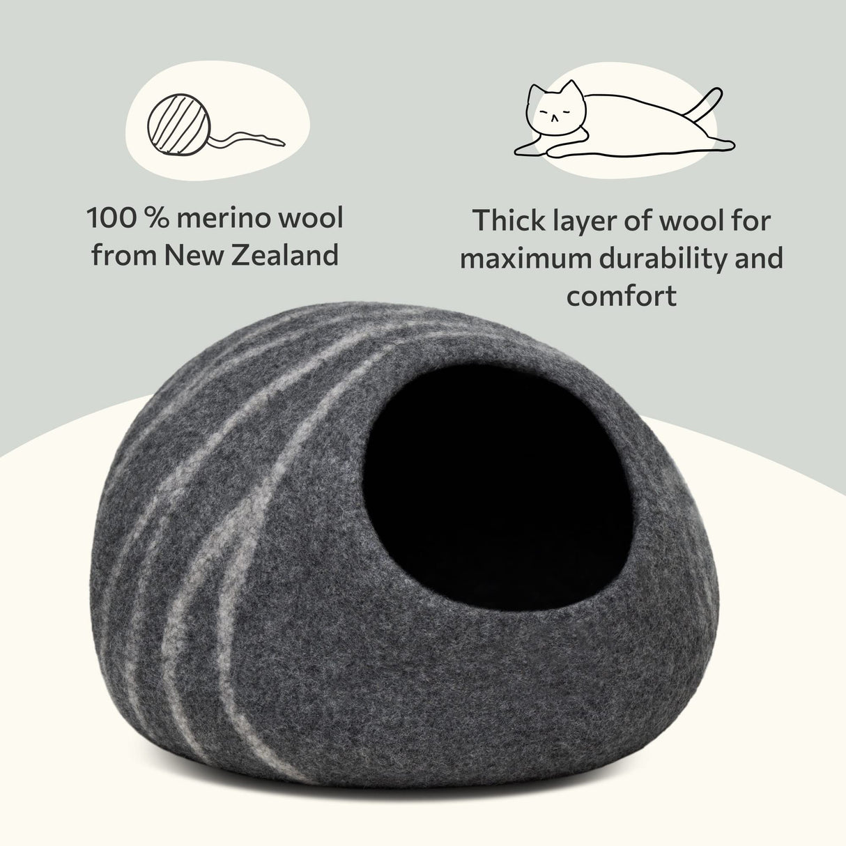 Premium Felt Cat Bed Cave - Handmade 100% Merino Wool Bed for Cats and Kittens