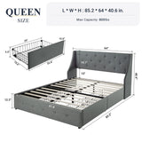 Queen Bed Frame with 4 Storage Drawers and Wingback Headboard