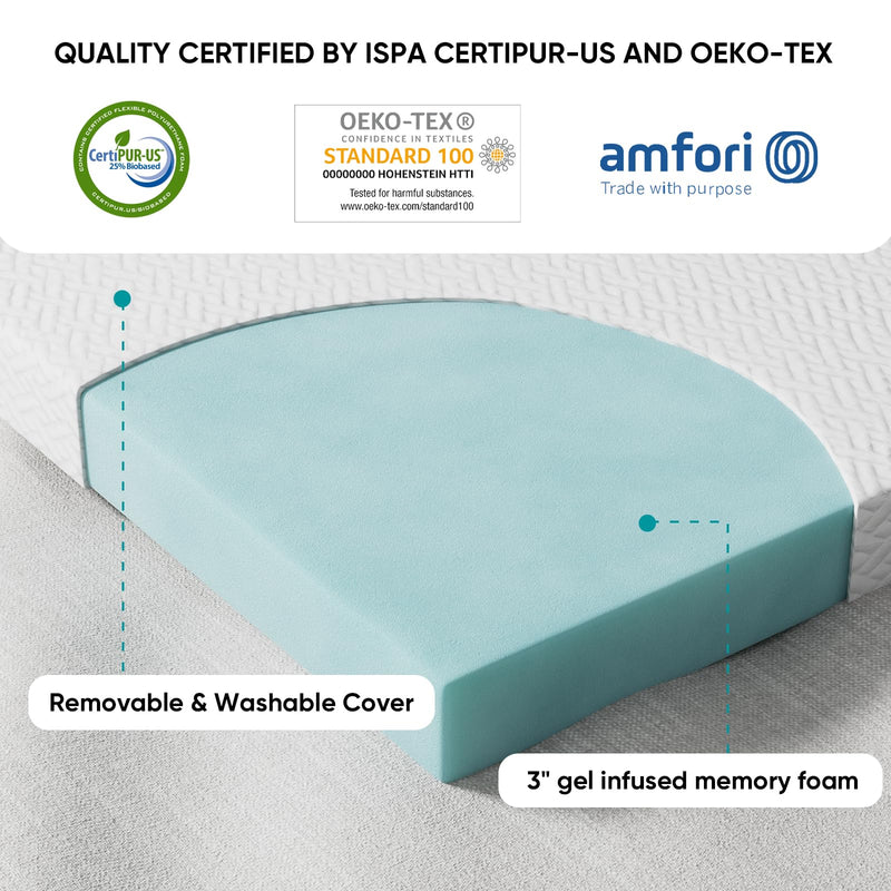 Memory Foam Mattress Topper Queen Size, 3 Inch Gel-Infused Cooling Mattress Pad Cover