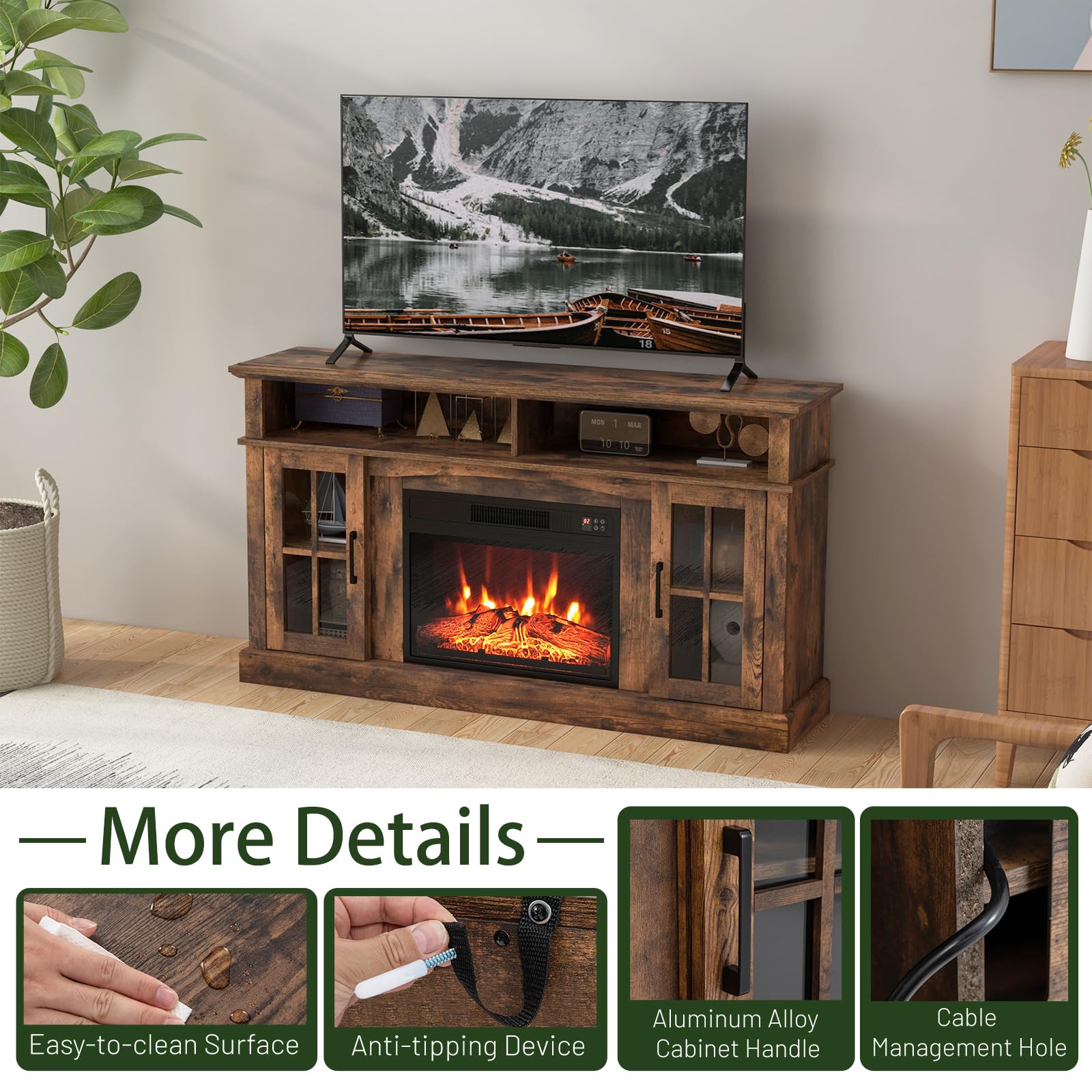 58 Inches Fireplace TV Stand with 23 Inch Fireplace