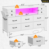 Dresser with Power Outlets and LED Lights, 10 Drawers Dresser with Side Pocket