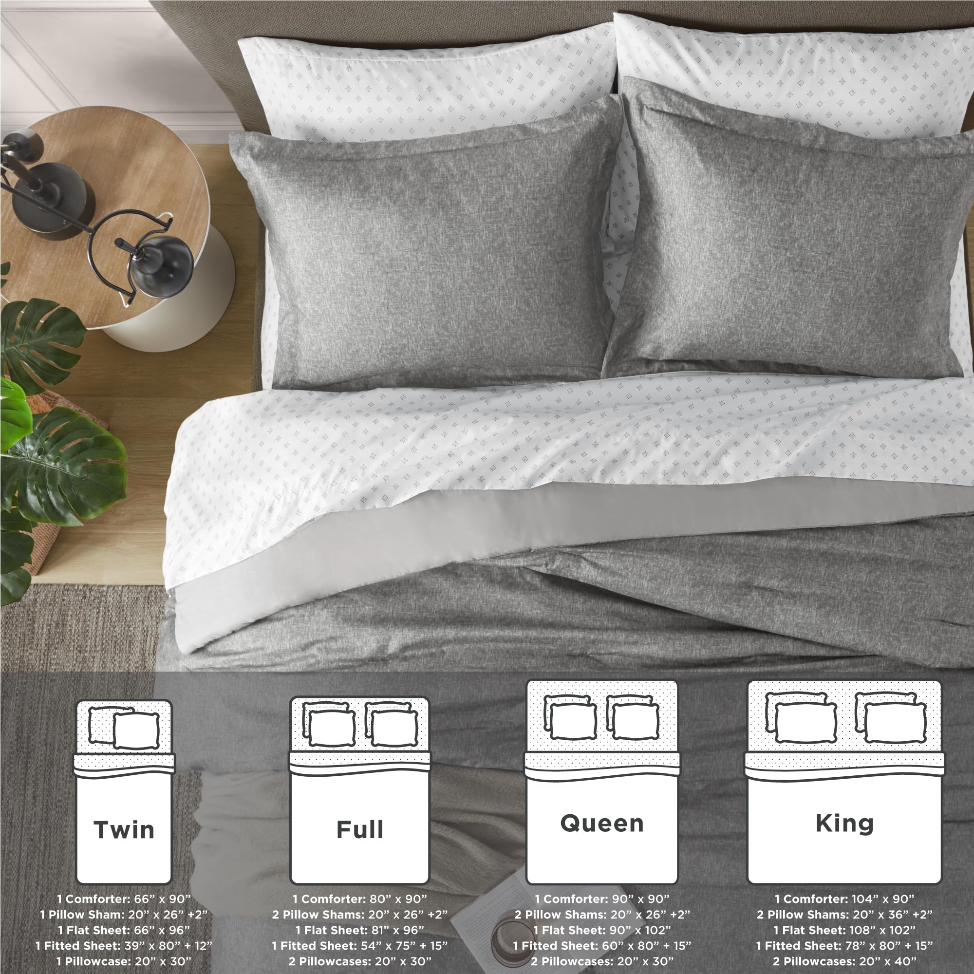 7 Pieces Grey Bed in a Bag Comforter Set with Sheets