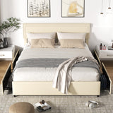 Queen Bed Frame with 4 Storage Drawers, Modern BedFrame with Rivet Adjustable