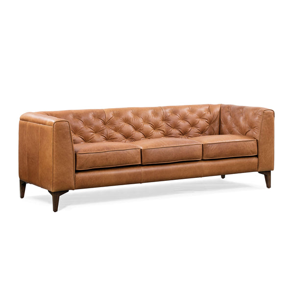 Essex Leather Couch – 89-Inch Leather Sofa with Tufted Back - Full Grain Leather Couch with Feather-Down Topper On Seating Surfaces