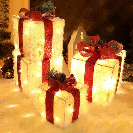 Christmas Lighted Gift Boxes, Set of 4 Light Up Present Boxes