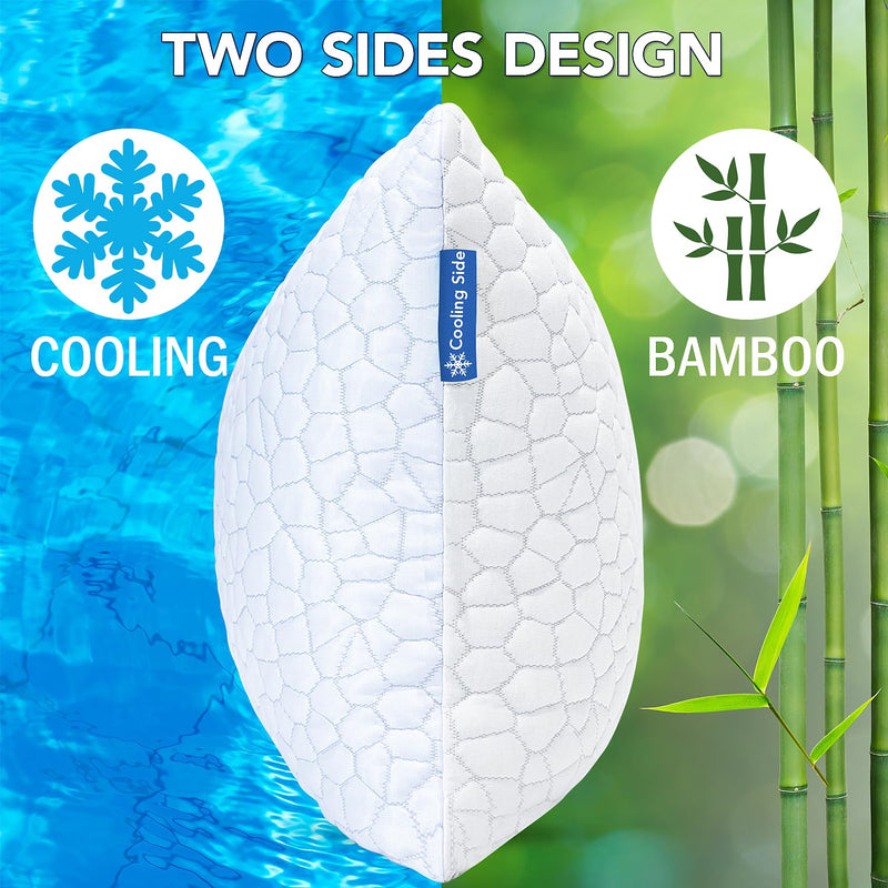 Shredded Memory Foam Pillows for Sleeping Cooling Bamboo Pillow with Adjustable Loft
