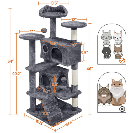 Topeakmart 54in Cat Tree, Cat Tower w/Large Cat Condo Scratching Posts and Perch