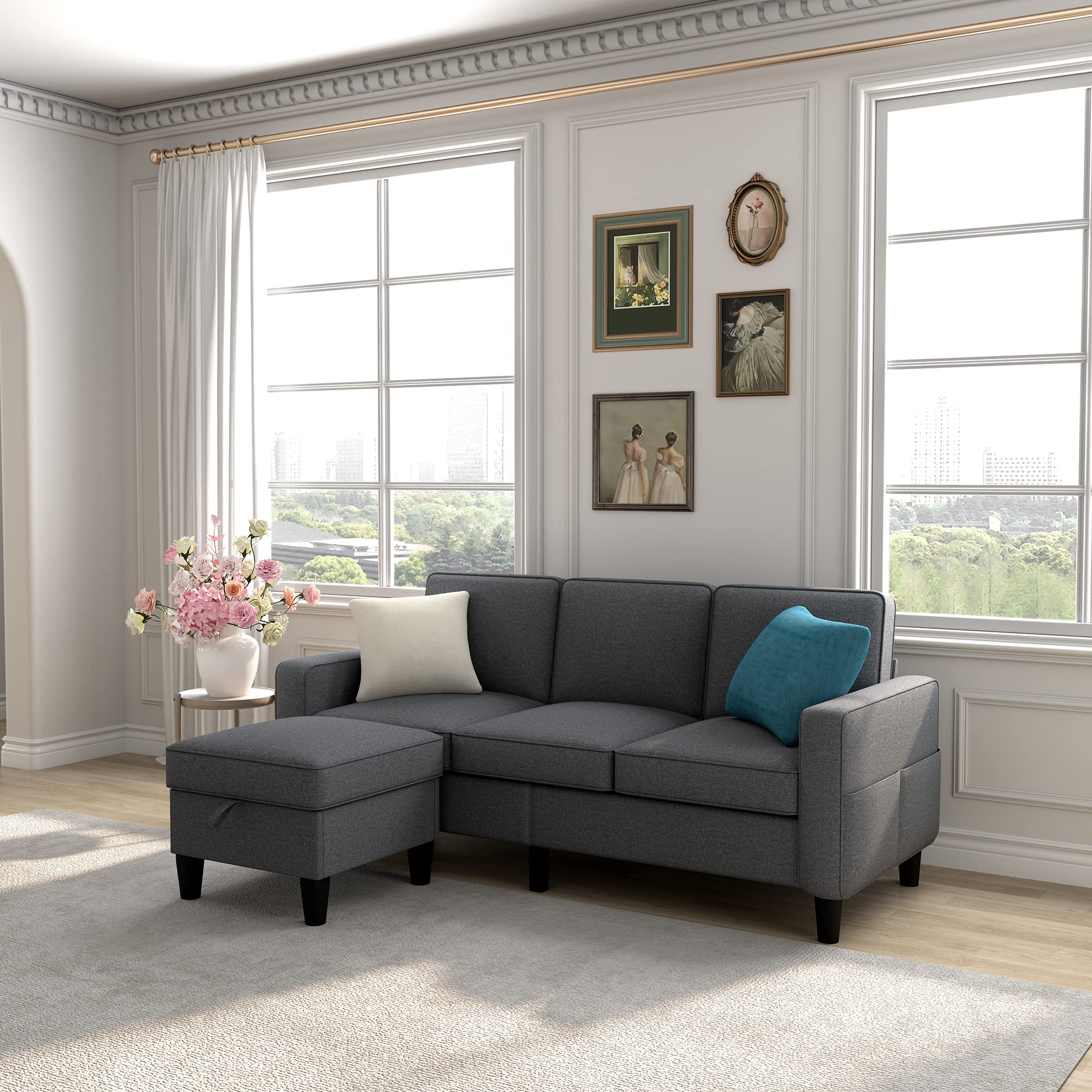 Upholstered Sectional L Shaped Reversible Ottoman