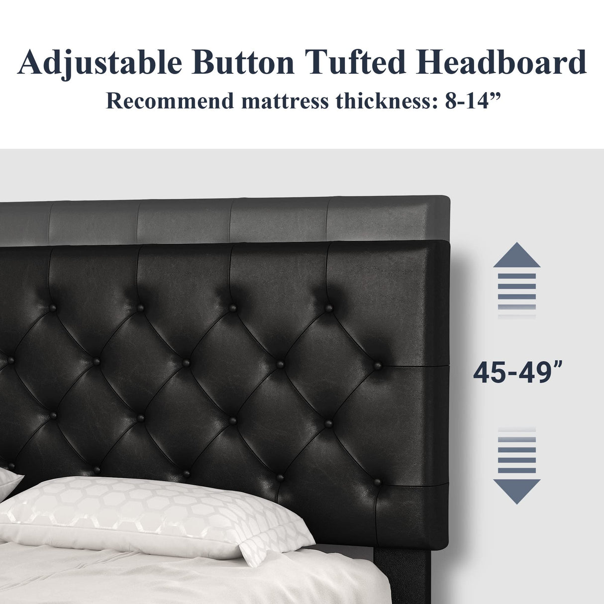 King Bed Frame with Adjustable Diamond Stitched Button Tufted Headboard