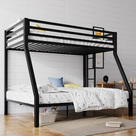 Metal Bunk Bed Twin Over Full Size with Removable Stairs, Heavy Duty Sturdy Frame