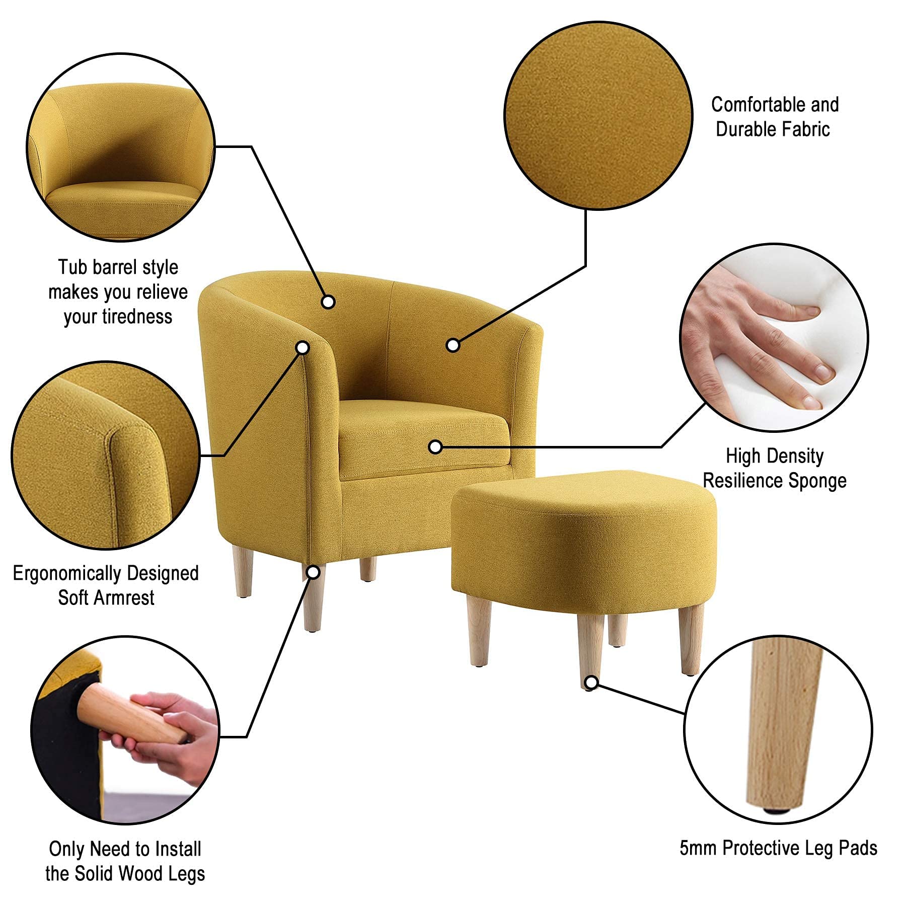 Modern Accent Chair, Upholstered Arm Chair Linen Fabric Single Sofa Chair