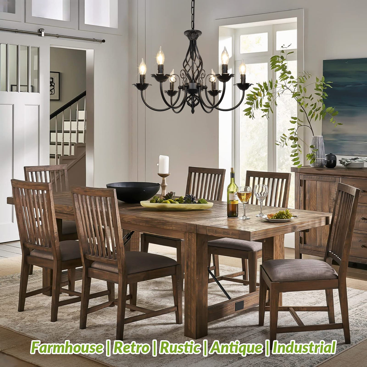 6-Light Farmhouse Candle Chandelier for Living Room