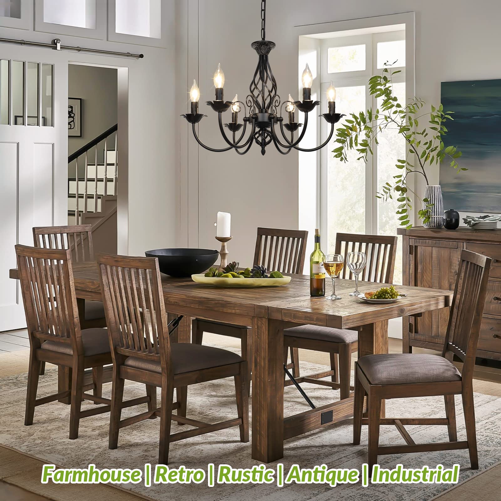6-Light Farmhouse Candle Chandelier for Living Room