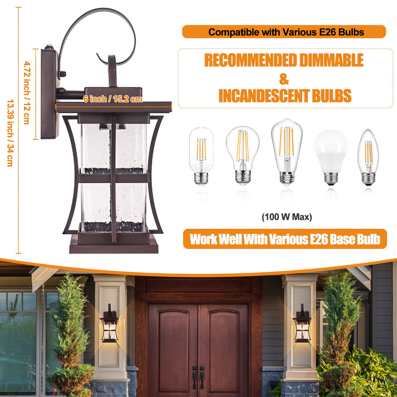 2-Pack Dusk to Dawn Outdoor Lighting - Oil Rubbed Bronze Exterior Porch Light Fixtures