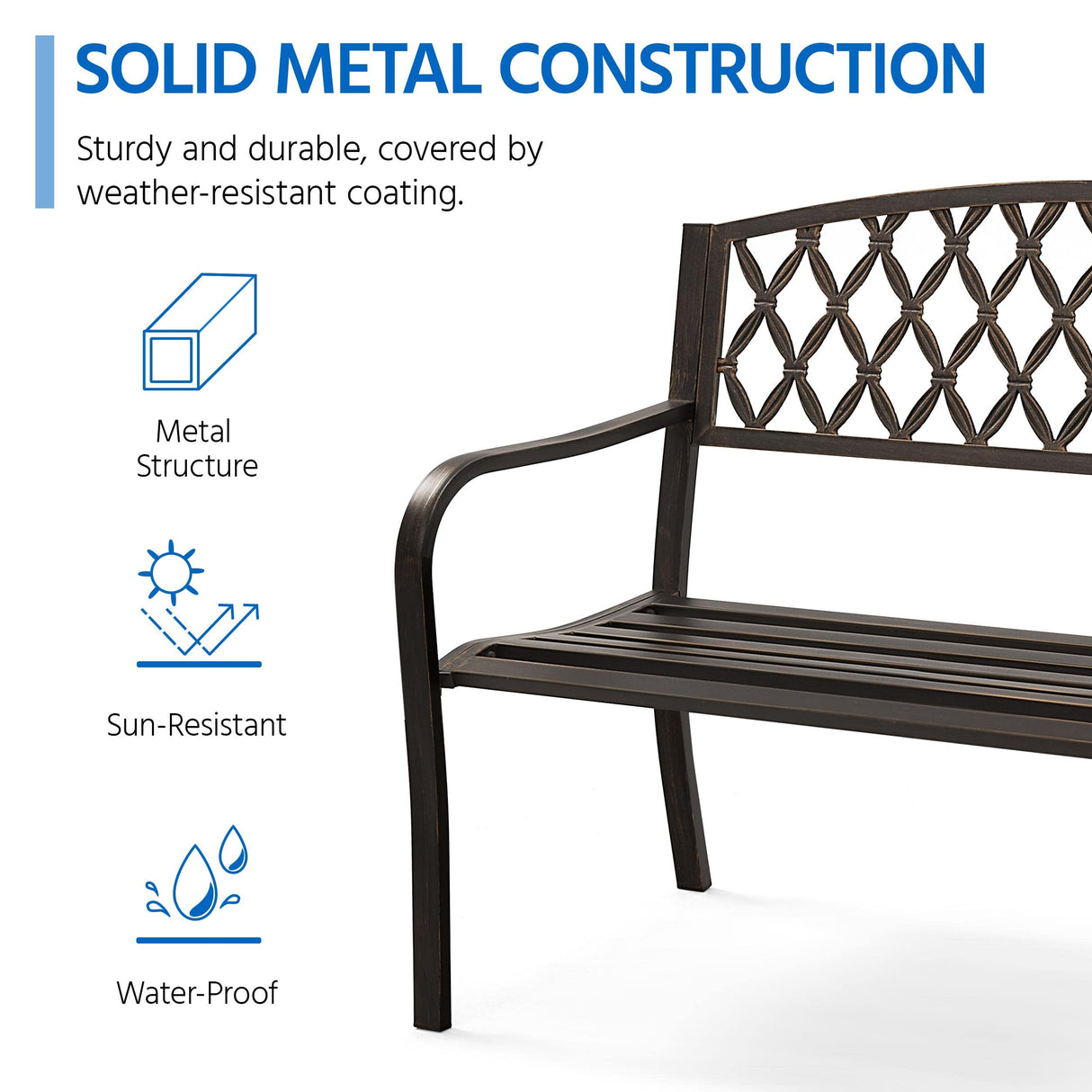 Garden Bench Patio Park Bench, Larger Size Cast Iron Metal Frame Porch Bench