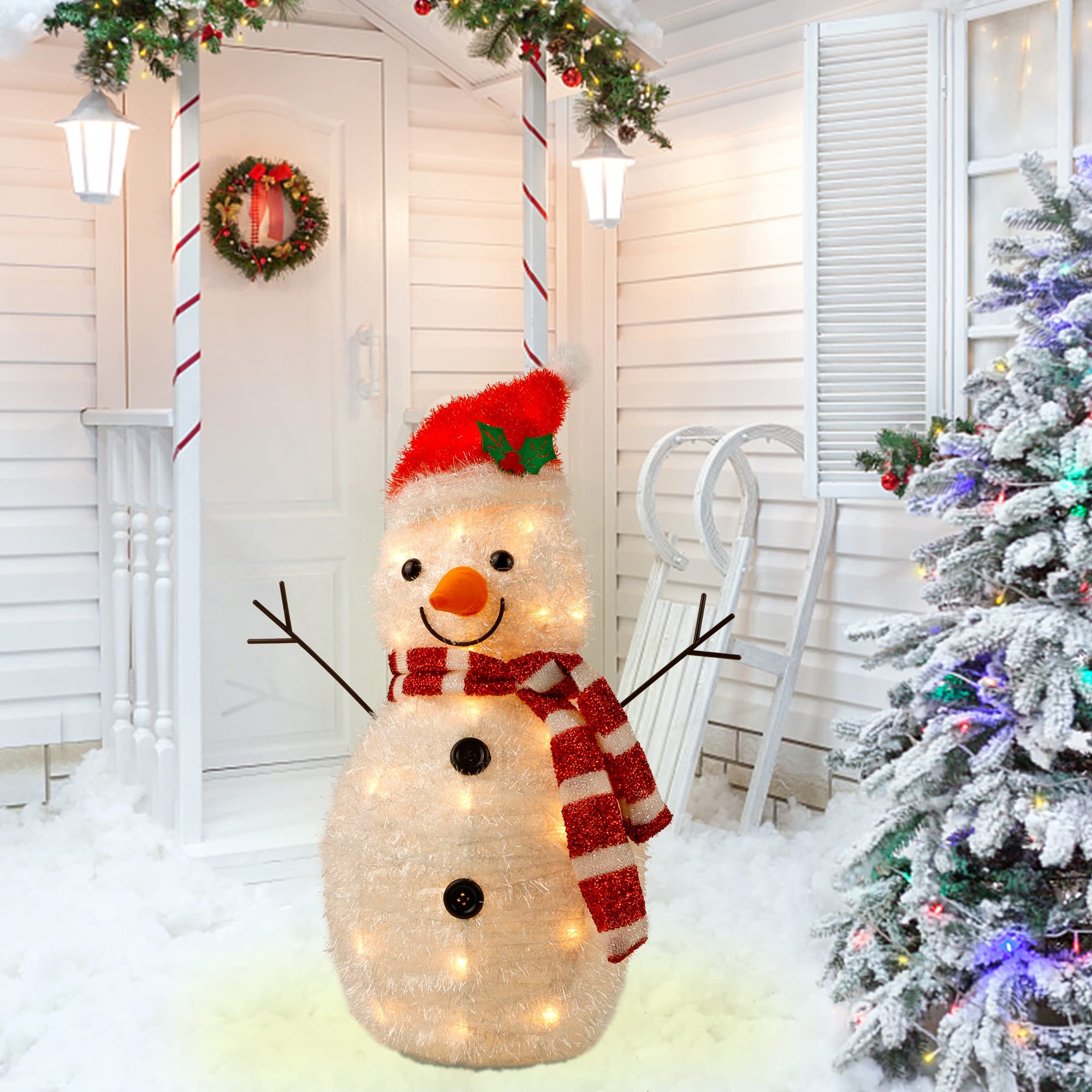 Lighted Christmas Tinsel Snowman Decorations